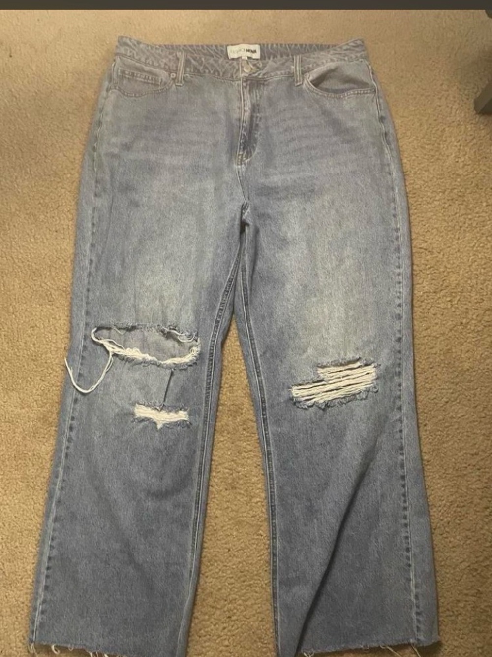Fashion Nova Light Blue Distressed Straight Leg Jeans